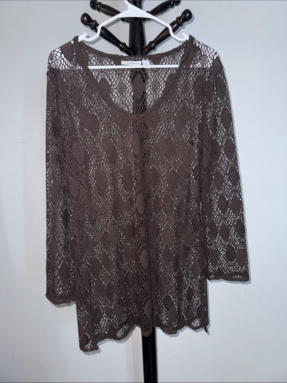 croft & barrow Brown Crochet V-Neck Swim Coverup 30.T